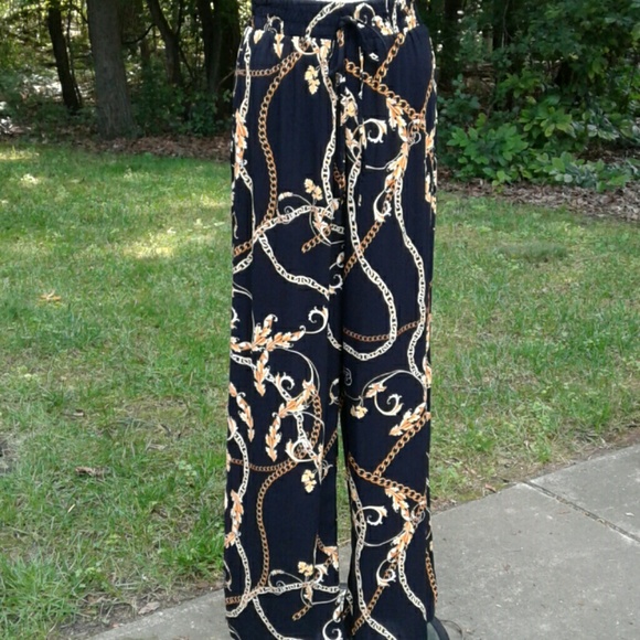 Mlle Gabrielle Black/Gold Chain-Link Print Pants - Picture 1 of 5